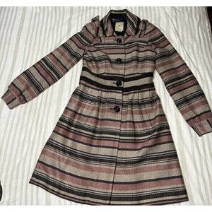 Anthropologie Striped Pea Coat - Pink and Black